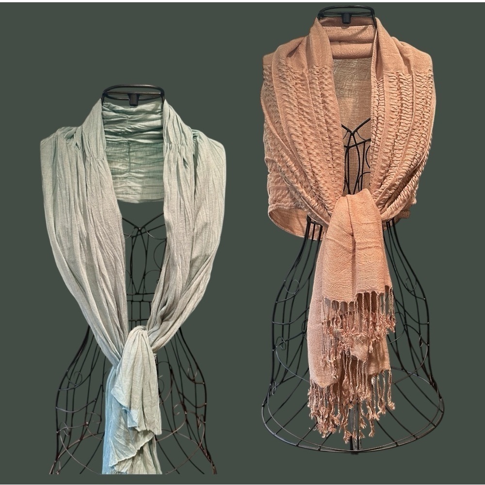2 WOMENS SCARF WRAPS IN TURQUOISE & TAN.